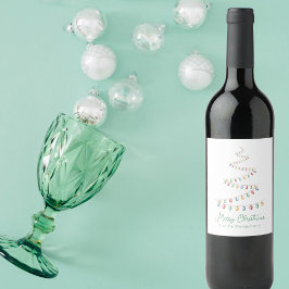 Waterverf Merry Christmas Lights Tree Modern Wijn Etiket