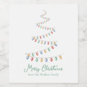 Waterverf Merry Christmas Lights Tree Modern Wijn Etiket (Enkel label)
