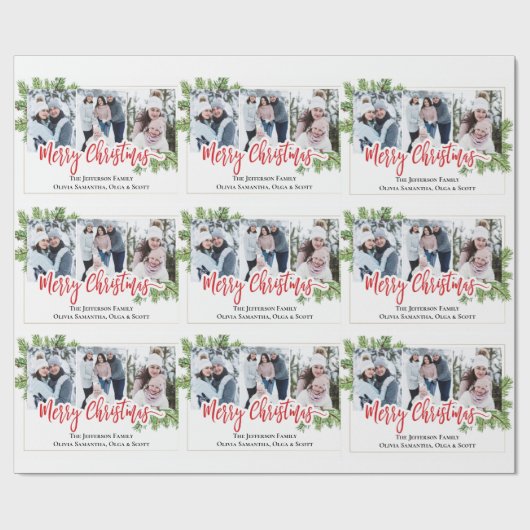 Waterverf Merry Christmas Pine 3 FOTO'S Collage Cadeaupapier (Vlak)