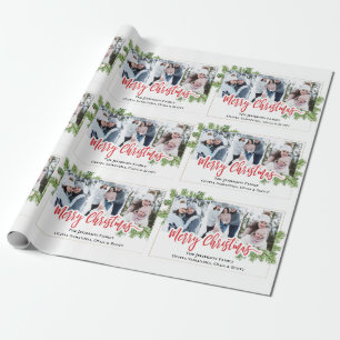 Waterverf Merry Christmas Pine 3 FOTO'S Collage Cadeaupapier