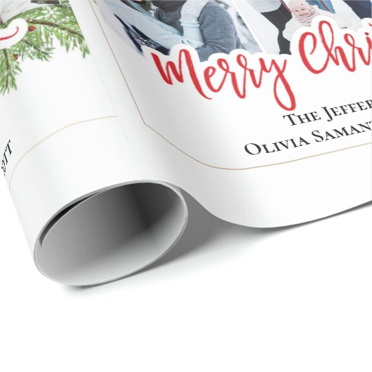 Waterverf Merry Christmas Pine 3 FOTO'S Collage Cadeaupapier (Rol Hoek)