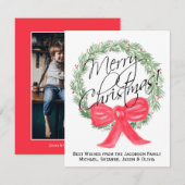 Waterverf Merry Christmas Pine krans foto terug Feestdagenkaart (Voorkant / Achterkant)
