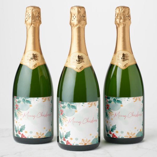 Waterverf Merry Christmas Sparkling Wine Label Sparkling Wijnetiket (Flessen)