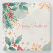 Waterverf Merry Christmas Stone Onderzetter – Eleg (Voorkant)
