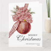 Waterverf Merry Christmas Striped Bow Ornament Kaart (Voorkant)