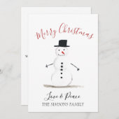 Waterverf Merry Kerstmis Snowman Feestdagenkaart (Voorkant / Achterkant)