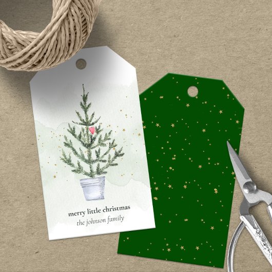Waterverf Merry Little kerstboom Cadeaulabel