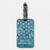 Waterverf Messy Polka Dots - blauw en roze Bagagelabel (Achterkant verticaal)