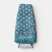 Waterverf Messy Polka Dots - blauw en roze Flesjeskoeler (Voorkant)
