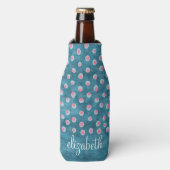Waterverf Messy Polka Dots - blauw en roze Flesjeskoeler (Fles Voorkant)
