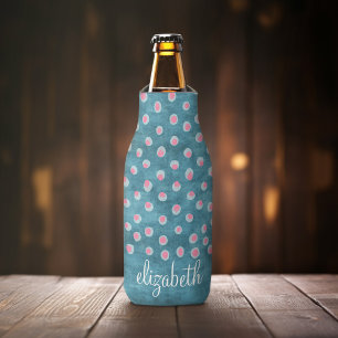 Waterverf Messy Polka Dots - blauw en roze Flesjeskoeler