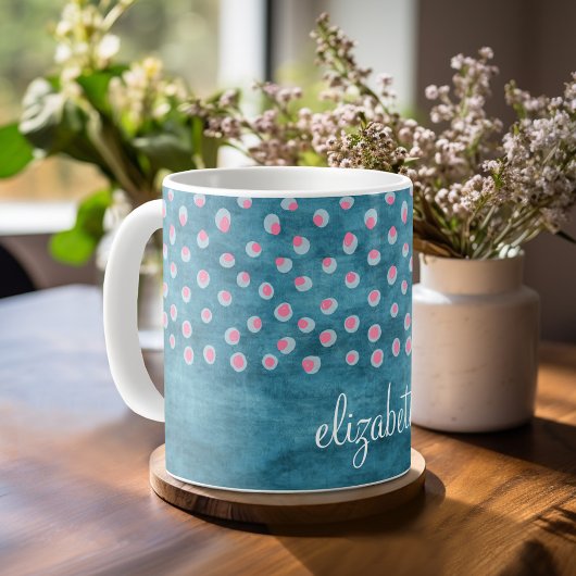 Waterverf Messy Polka Dots - blauw en roze Koffiemok