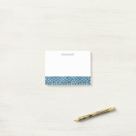 Waterverf Messy Polka Dots - blauw en roze Post-it® Notes (Op bureau)