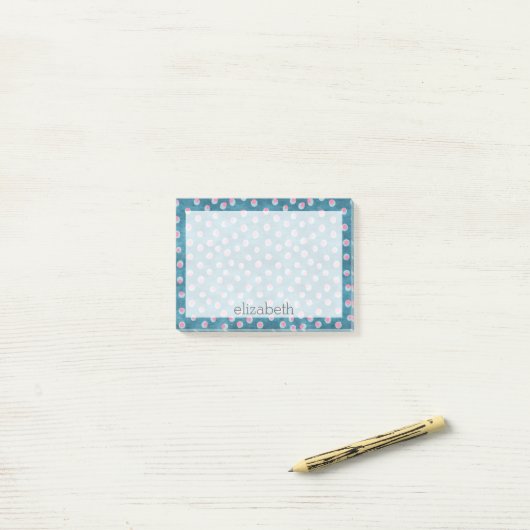 Waterverf Messy Polka Dots - blauw en roze Post-it® Notes (Op bureau)