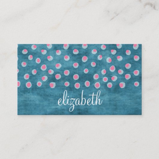 Waterverf Messy Polka Dots - blauw en roze Visitekaartje (Voorkant)