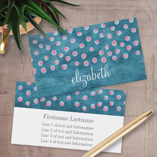 Waterverf Messy Polka Dots - blauw en roze Visitekaartje