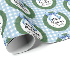 Waterverf met blauw kerstfeest cadeaupapier