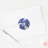Waterverf met blauw kerstvioolblauw met witte ebbe ronde sticker (Envelop)