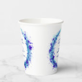 Waterverf met blauw waterspatten papieren bekers (Links)