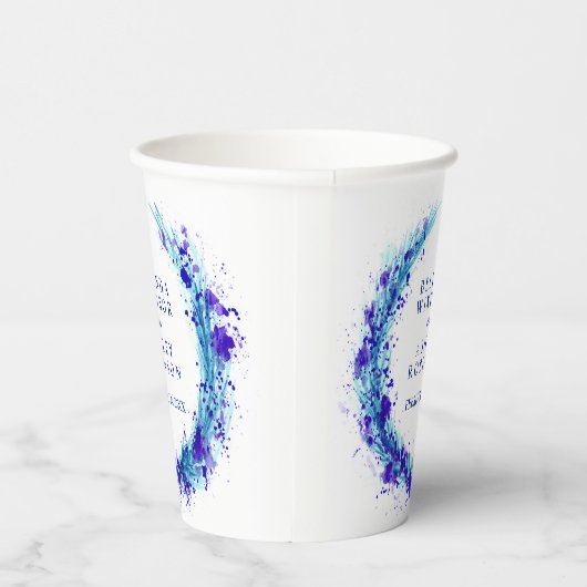 Waterverf met blauw waterspatten papieren bekers (Rechts)