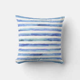 Waterverf met blauwe en witte streep kussen