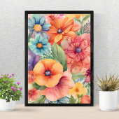 Waterverf met bloemen over de hele linie - Jasmine Foto Afdruk