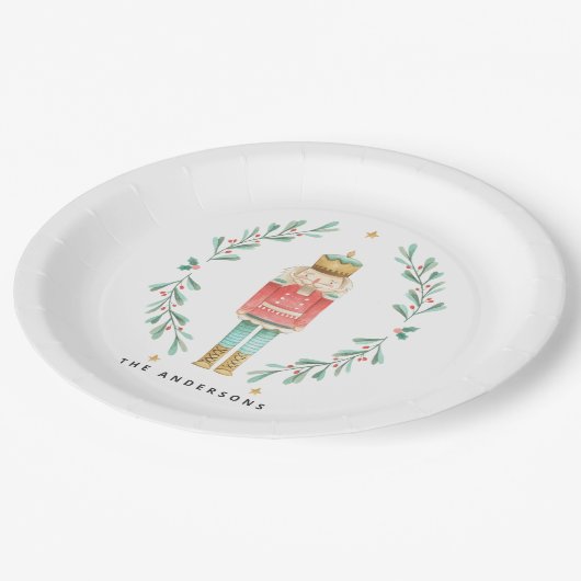 Waterverf met botanische schattige kerstpoten papieren bordje (Gekanteld)