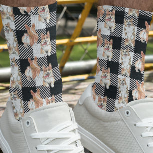 Waterverf met buffelruitpatroon Corgi-hond   Sokken