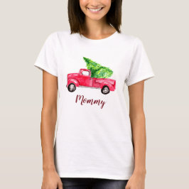 Waterverf met de kerstboom van mama Red Pickup Tru T-shirt