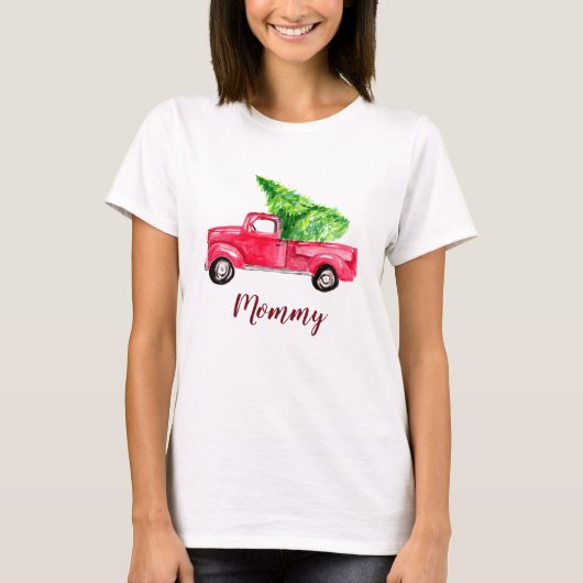 Waterverf met de kerstboom van mama Red Pickup Tru T-shirt (Voorkant)