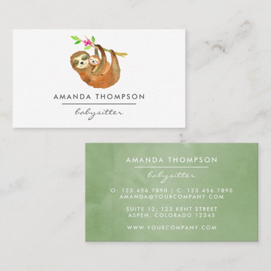 Waterverf met de naam Babysitter Visitekaartje (Voorkant / Achterkant)