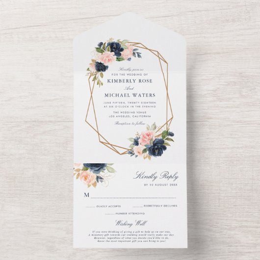 Waterverf met een bloeiende geometrische bruiloft all in one uitnodiging (Binnen)