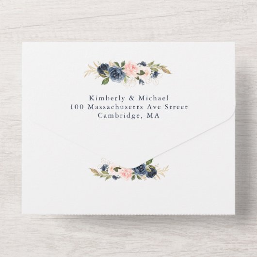 Waterverf met een bloeiende geometrische bruiloft all in one uitnodiging (Achterkant)