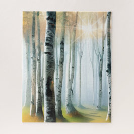 Waterverf met een bosje berken of espelbomen in he legpuzzel