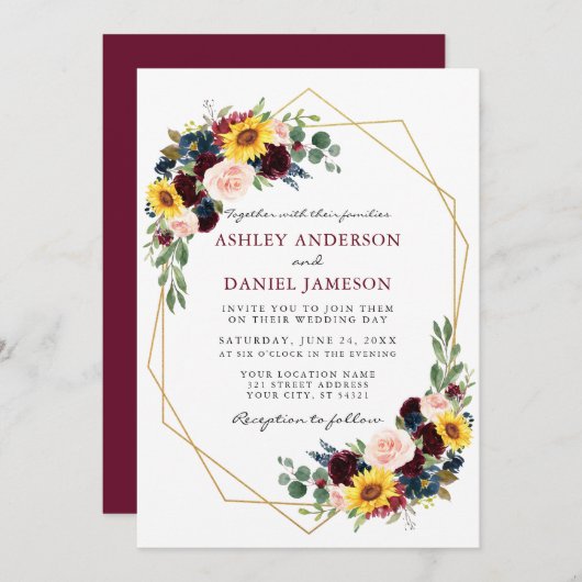 Waterverf met een gemengde Florale Bourgogne Kaart (Voorkant / Achterkant)