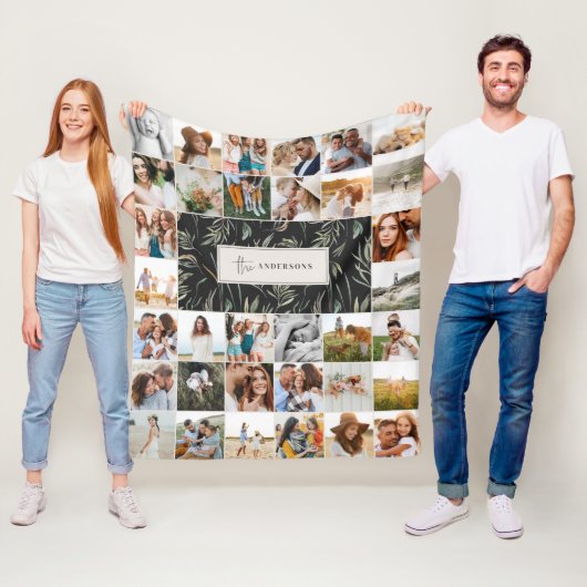 Waterverf met elegant 38 foto moderne familie fleece deken (In situ)