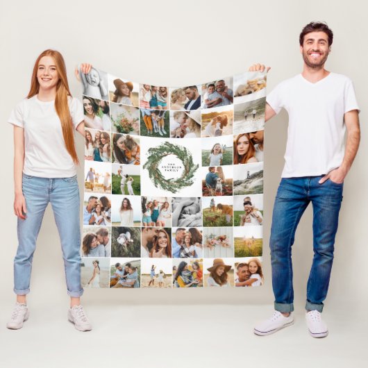 Waterverf met elegant 38 foto moderne familie fleece deken (In situ)