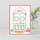 Waterverf met feestelijke voorste deur feestdagenkaart (Staand voorkant)