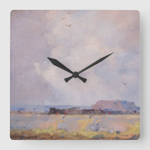 Waterverf met fijne kunst Landschap Plateau Land Vierkante Klok