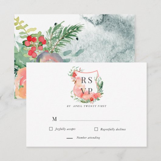 waterverf met florale toediening RSVP Respons Kaar (Voorkant / Achterkant)