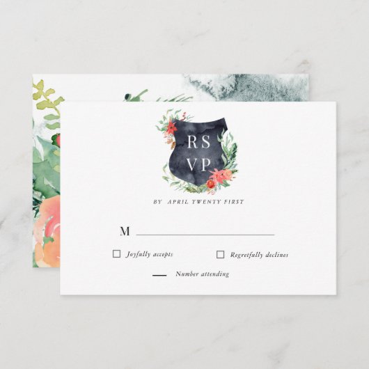 waterverf met florale toediening RSVP Respons Kaar (Voorkant / Achterkant)