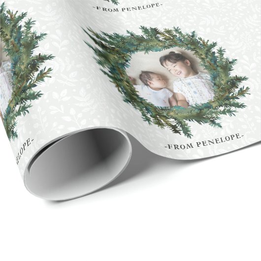 Waterverf met foto en naam Kerstmis Cadeaupapier (Rol Hoek)