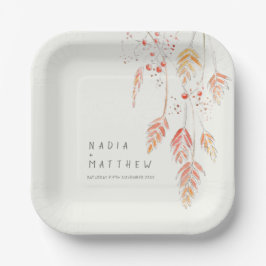 Waterverf met gemetste grasbessen komt bij bruilof papieren bordje