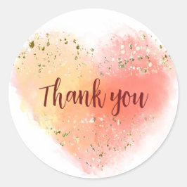 Waterverf met glitter hart & dank u ronde sticker