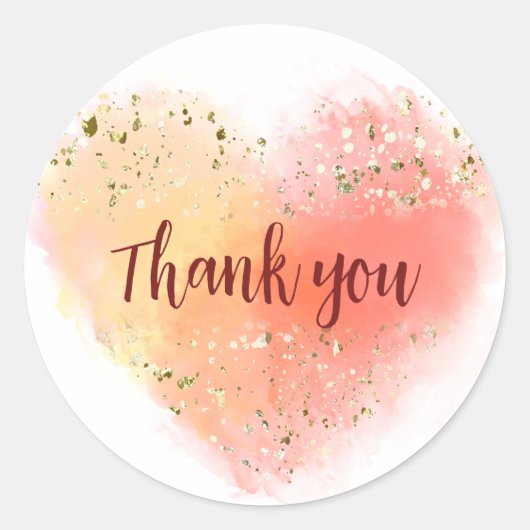 Waterverf met glitter hart & dank u ronde sticker (Voorkant)