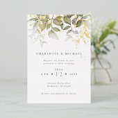 Waterverf met gouden bladeren en naaldbladeren folie uitnodiging (Staand Voorkant)