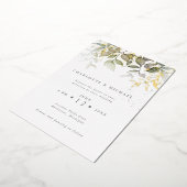 Waterverf met gouden bladeren en naaldbladeren folie uitnodiging (Gedraaid)
