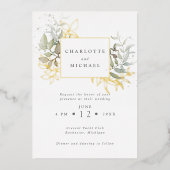 Waterverf met gouden en groene bladeren folie uitnodiging (Voorkant)