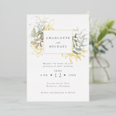 Waterverf met gouden en groene bladeren folie uitnodiging (Staand Voorkant)