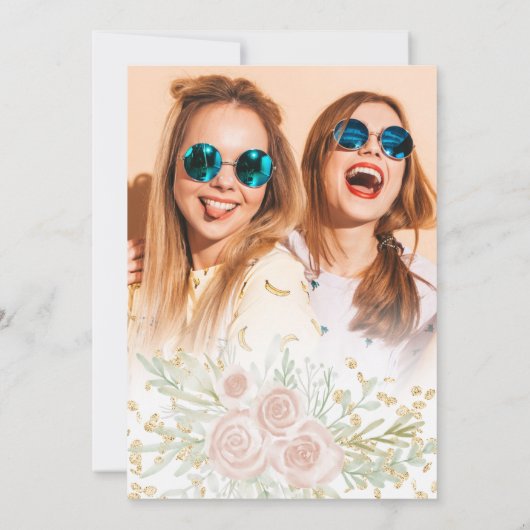 Waterverf met goudroze bloem Quinceanera Kaart (Achterkant)